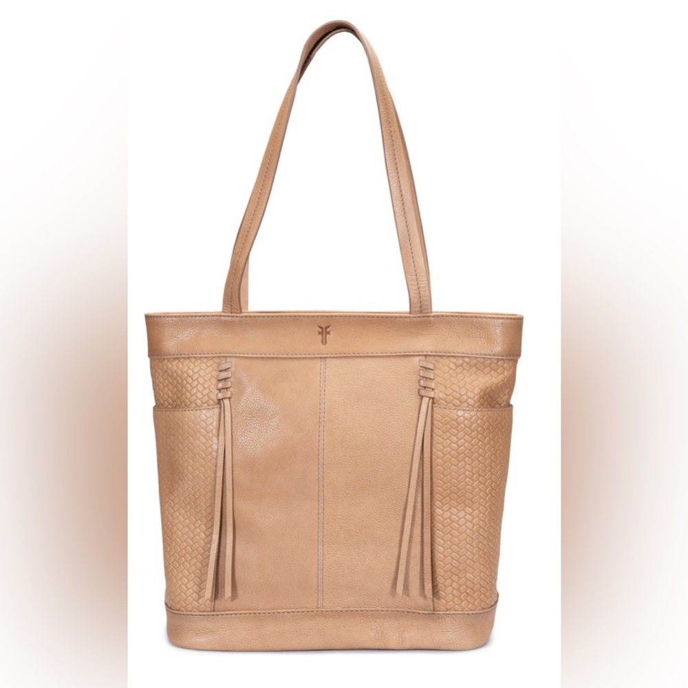 EUC Frye Freya Beige Leather Shopper Tote Zip Top, Shoulder Straps Retail 328